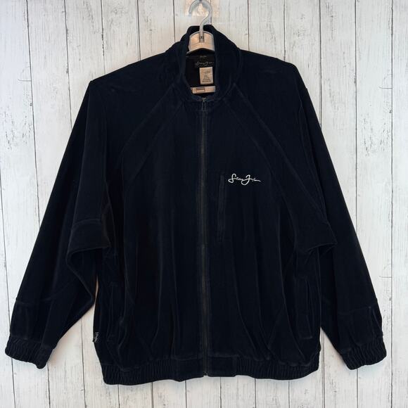 VTG Sean John Black Streetwear Velour Full Zip Track Suit Jacket Y2K Size 2XL - Picture 1 of 14